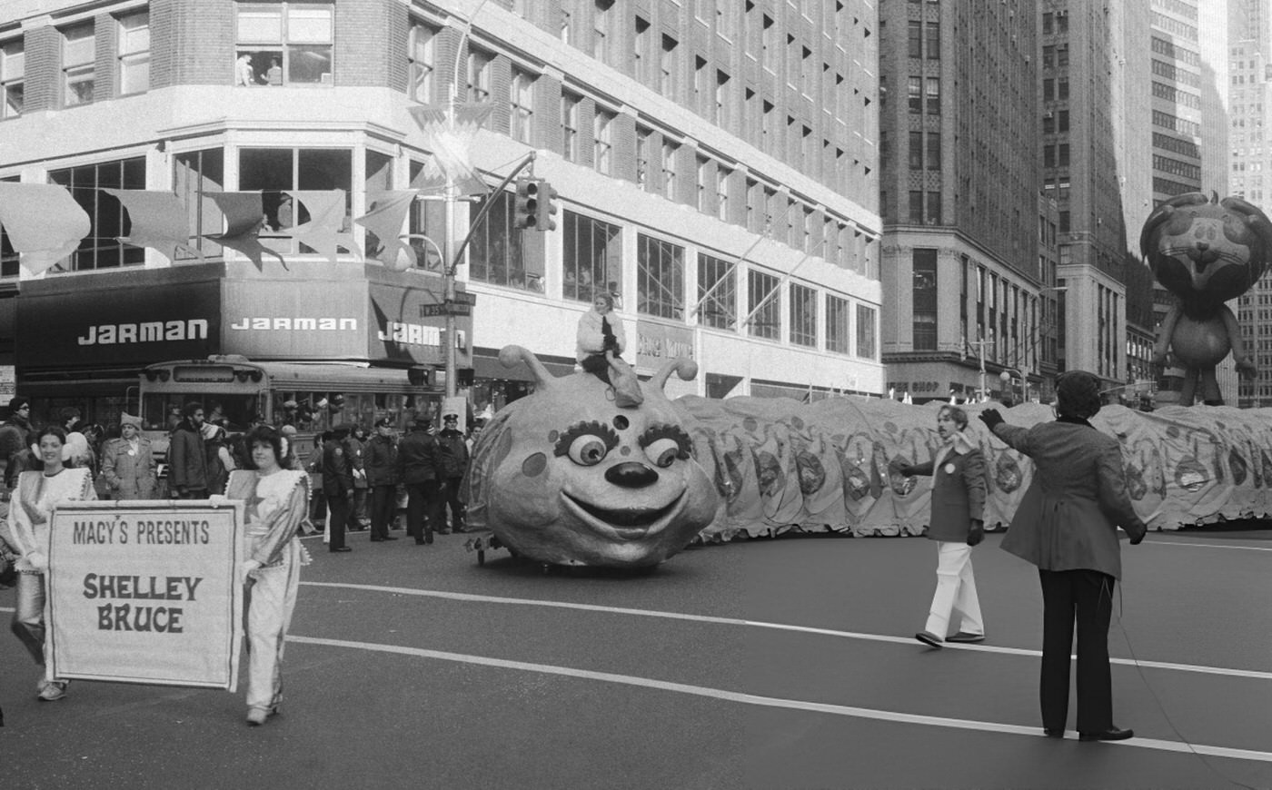 A Millipede Float With Shelley Bruce Passes The Crowd During The 1982 Macy'S Thanksgiving Day Parade.