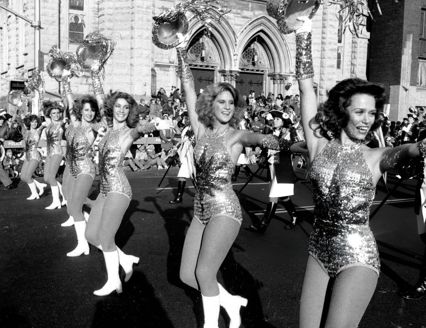 Young Women From The Homewood Patriot Band Stop Marching To Stage A Dance Routine At The Macy'S Thanksgiving Day Parade.