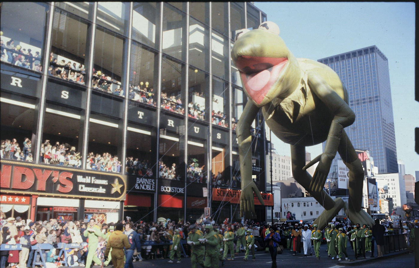 A Giant Inflatable Kermit The Frog Balloon During The Annual Macy'S Thanksgiving Day Parade.