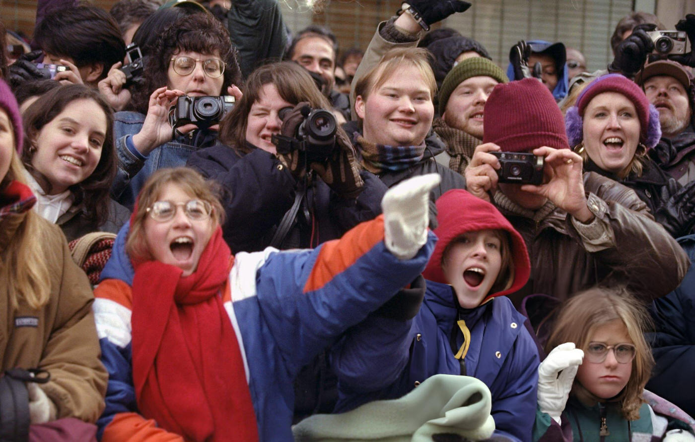 Crowds Cheer For Santa In Times Square During The Macy'S Thanksgiving Day Parade.