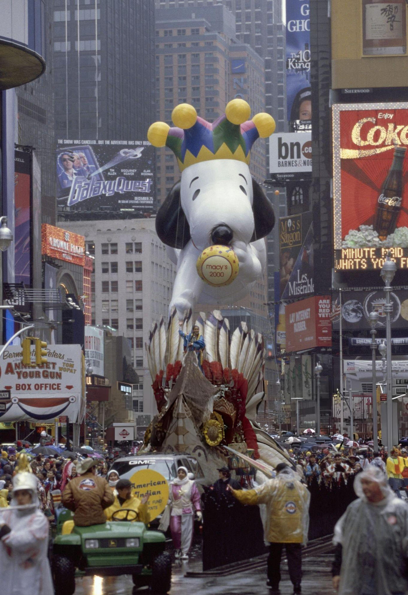 The American Indian Float Is Followed By The Millennium Snoopy Balloon In Its First Appearance During The 1999 Macy'S Thanksgiving Day Parade.