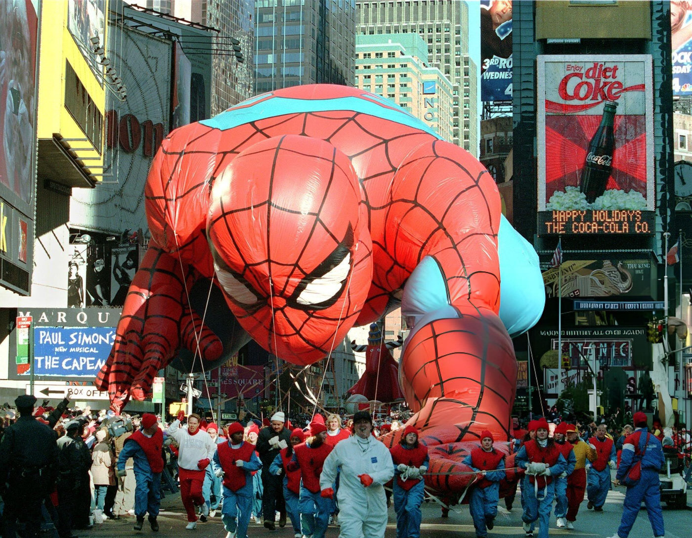 The Spiderman Balloon Is Steered Down Broadway During The 71St Annual Macy'S Thanksgiving Day Parade.