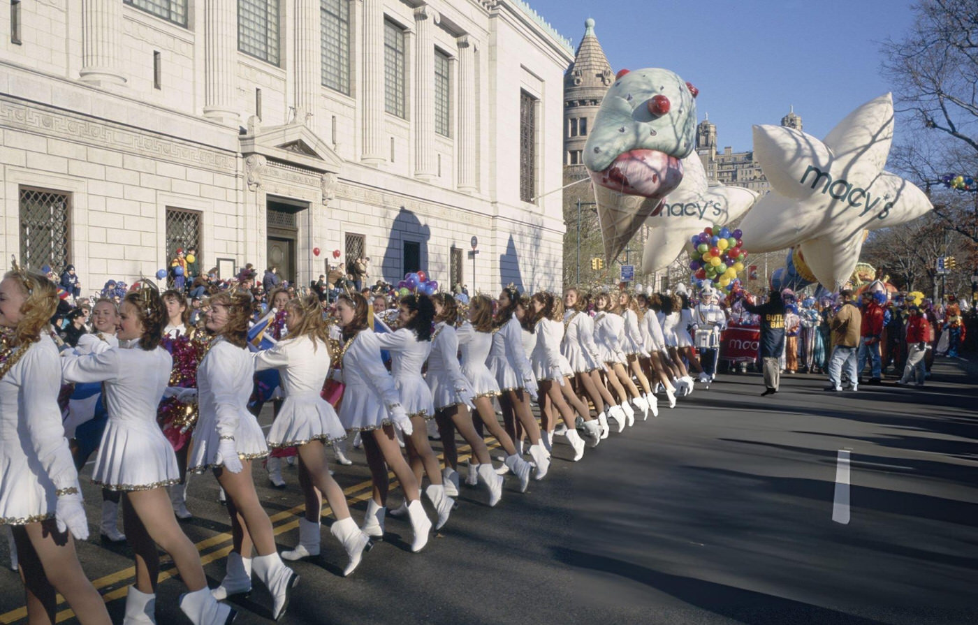 Drill Team Members Line Up To Perform During The 1997 Macy'S Thanksgiving Day Parade.