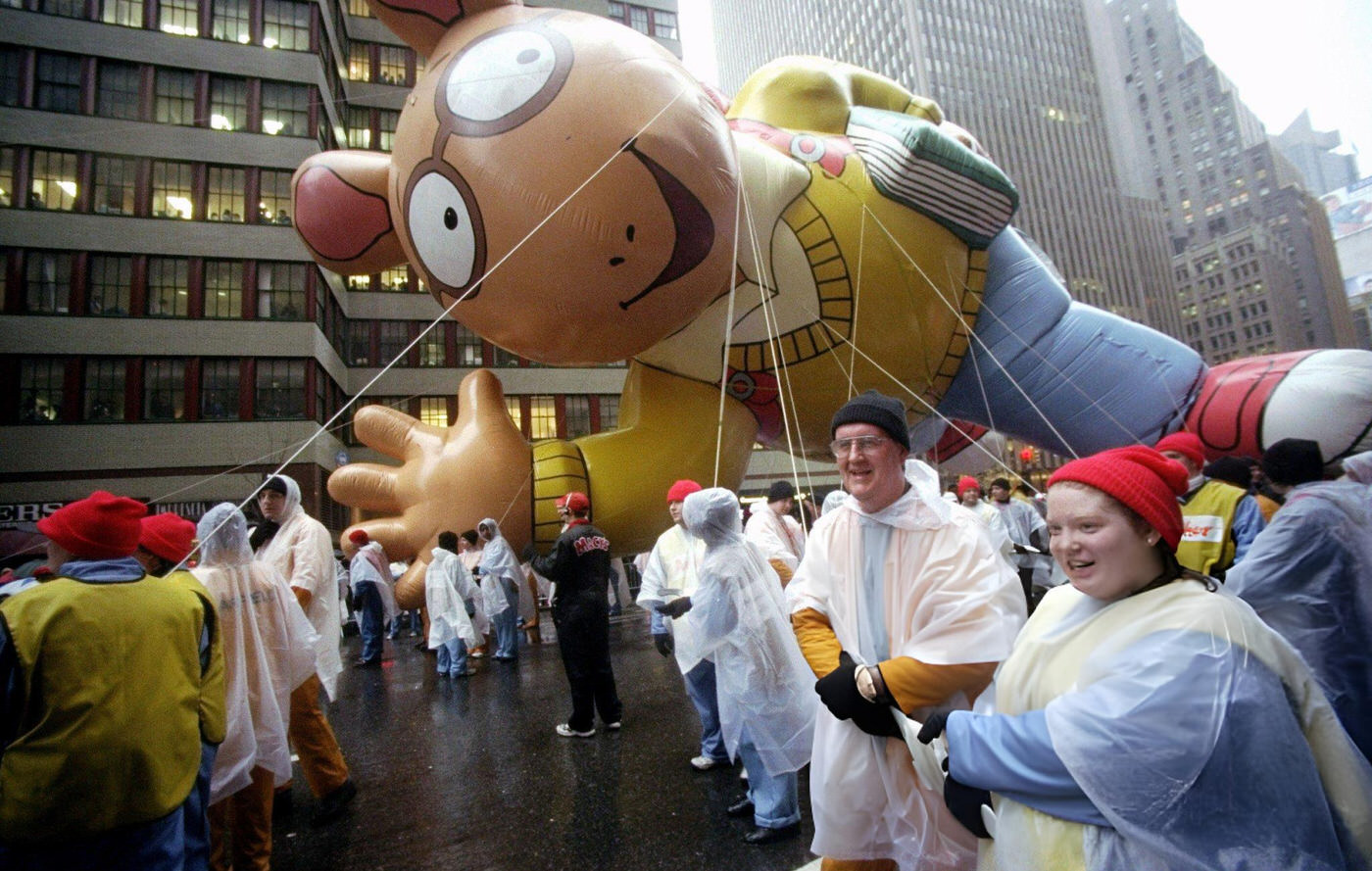 The Arthur Balloon Is Guided Along The Route During The 72Nd Annual Macy'S Thanksgiving Day Parade.
