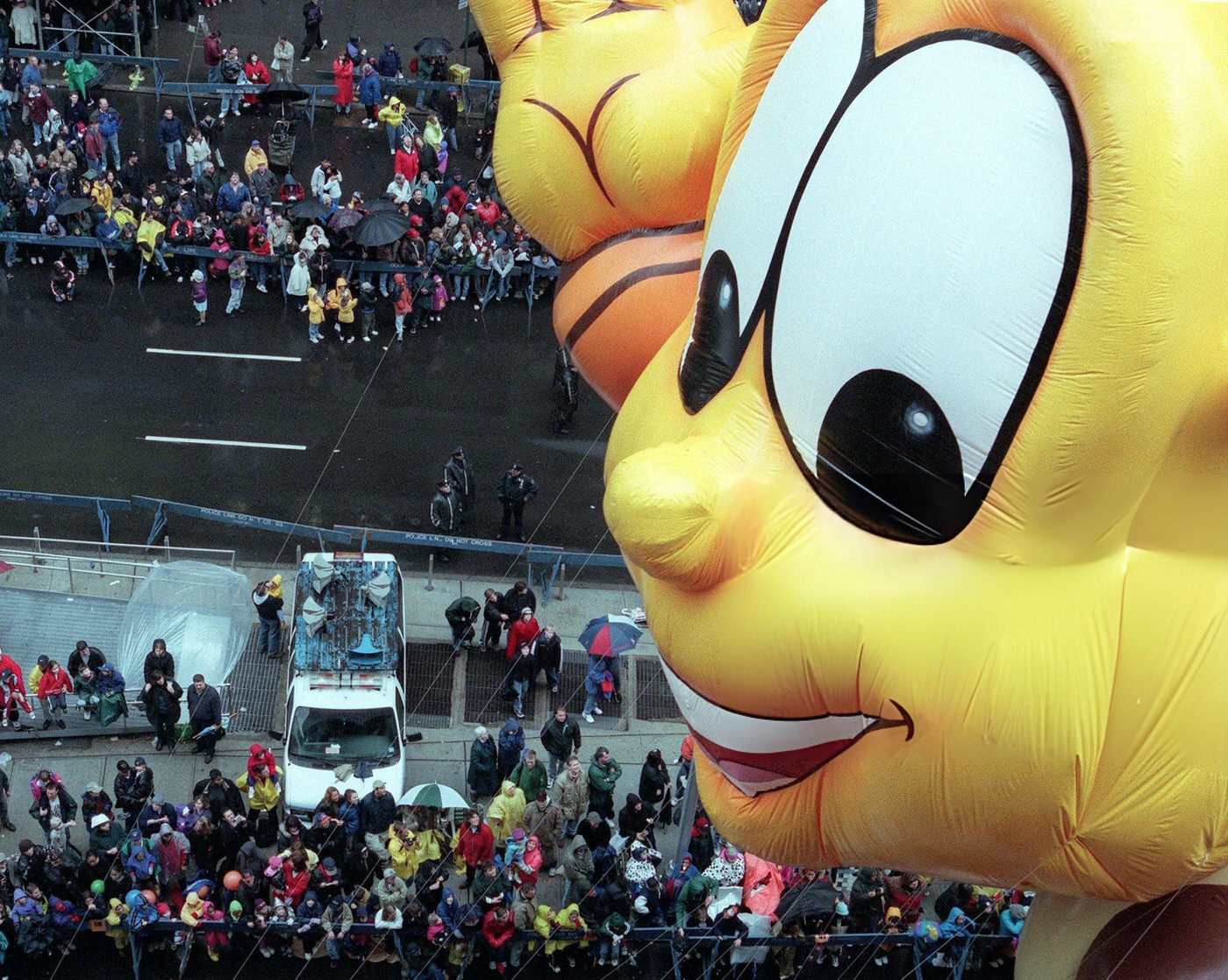 The Honey Nut Cheerios Bee Balloon Is Seen During The 73Rd Annual Macy'S Thanksgiving Day Parade, November 25, 1999.