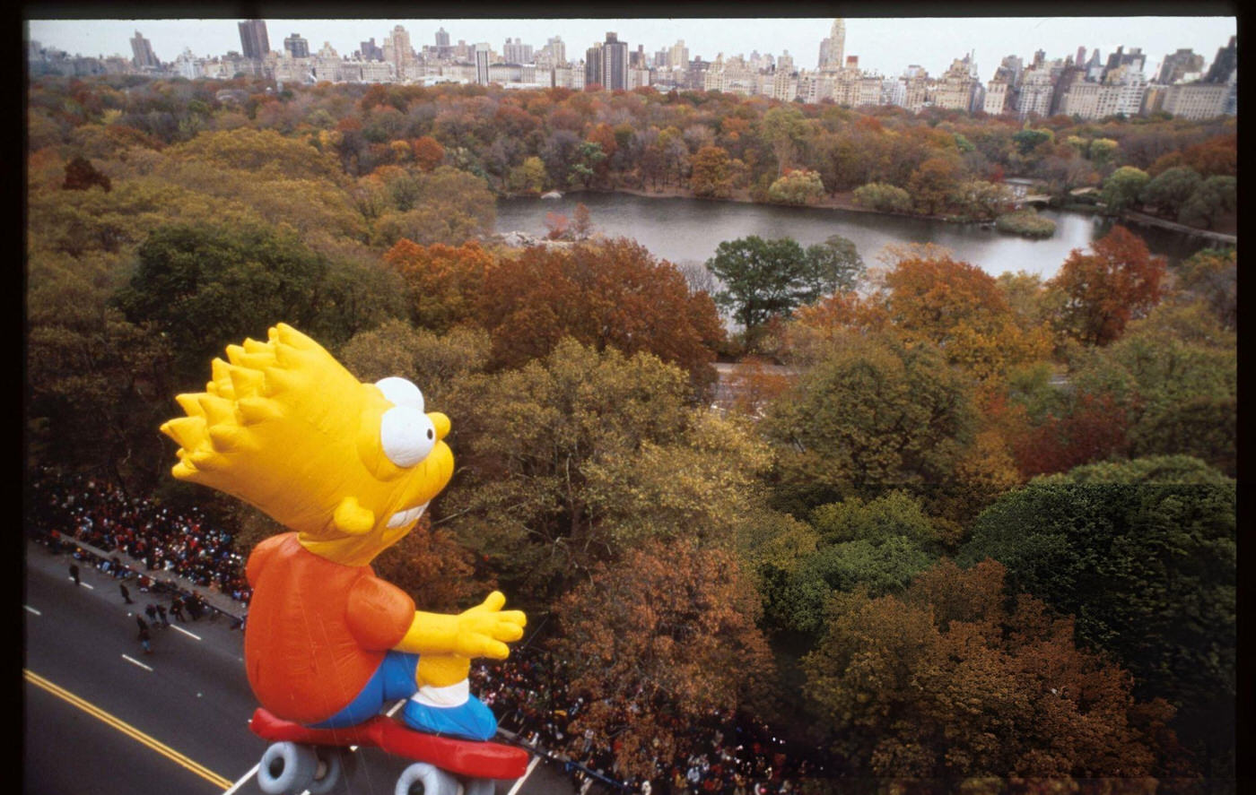 A Giant Balloon Of Bart Simpson Floats In The Air During The 69Th Macy'S Thanksgiving Day Parade, November 23, 1995.