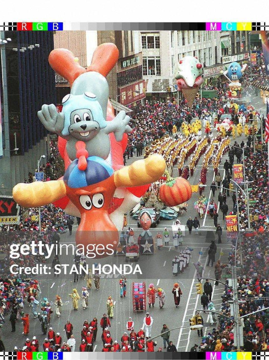 The Balloon Of Rocky And Bullwinkle Floats Down Broadway During The Macy'S Thanksgiving Day Parade.