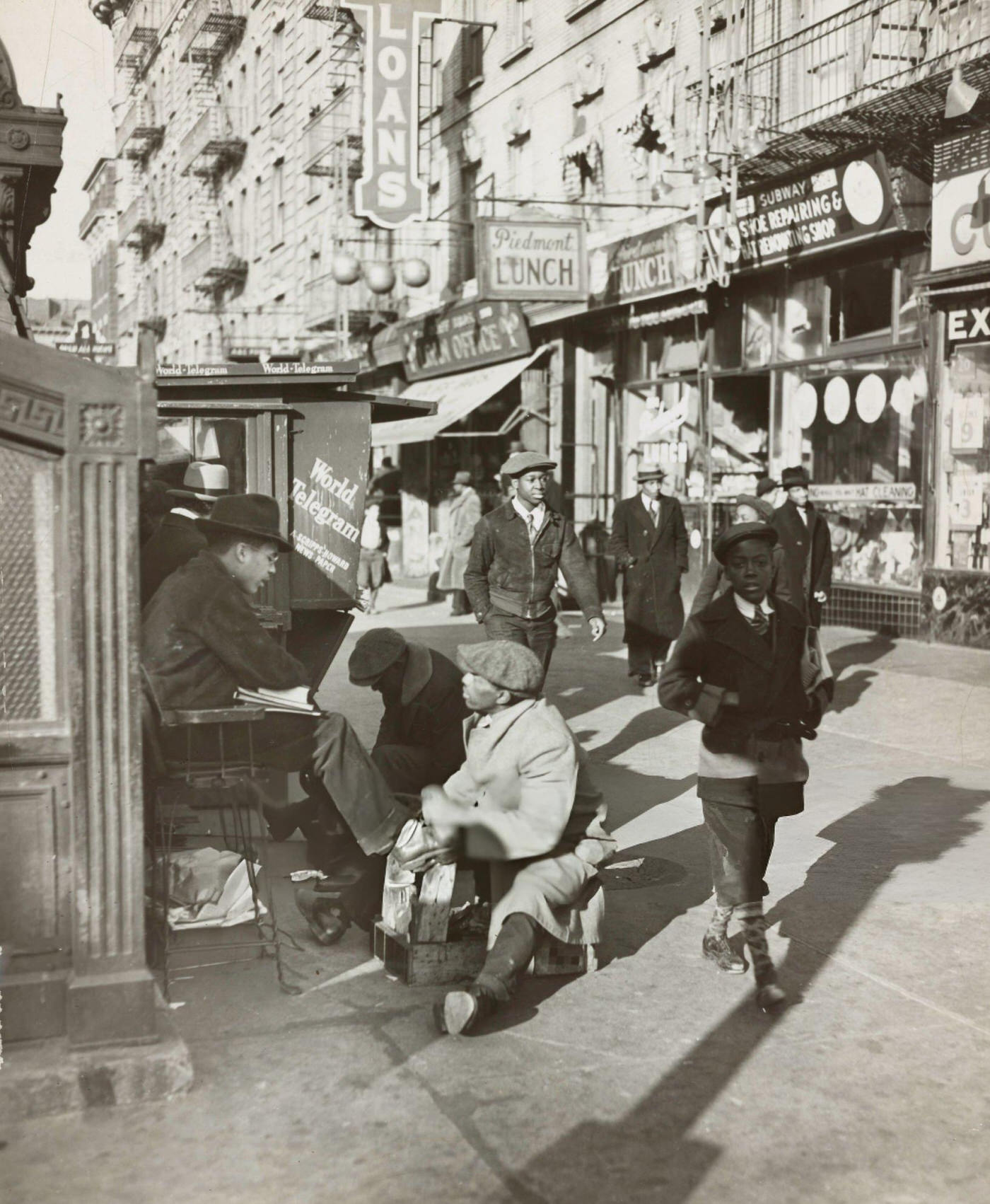 View Of Lenox Avenue, Harlem, At 135Th Street, Showing Businesses, Pedestrians, And A Shoe-Shine Stand, March 23, 1939.