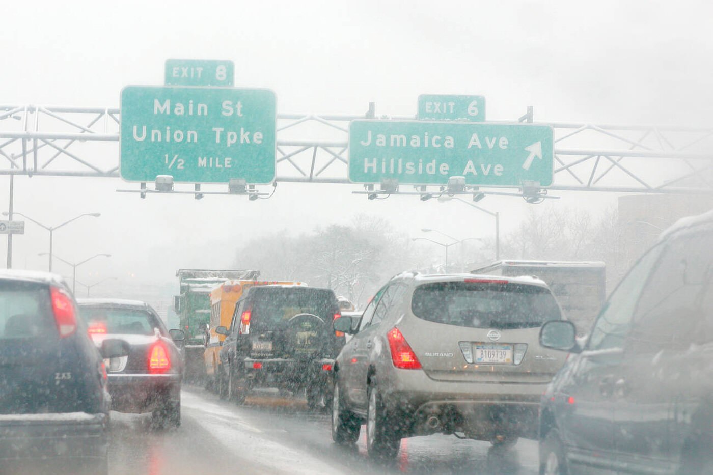 Rush Hour Traffic In Snowstorm, New York City, 2002.