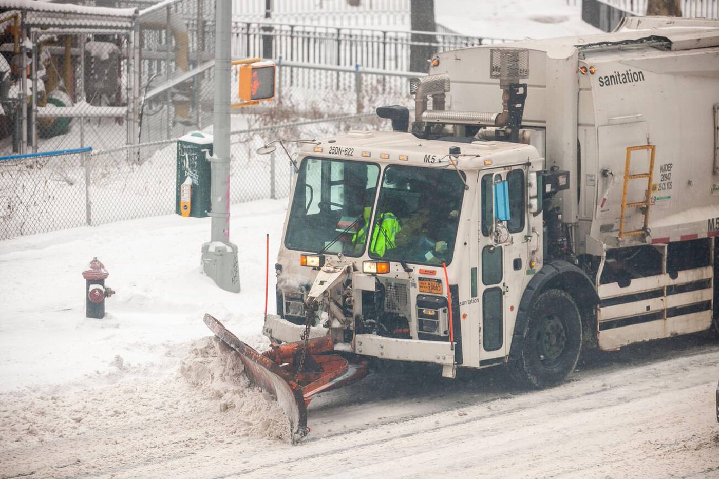 Dept. Of Sanitation Plow Equipped Garbage Truck Clears Ninth Avenue In Chelsea During A Nor’easter, 2022.