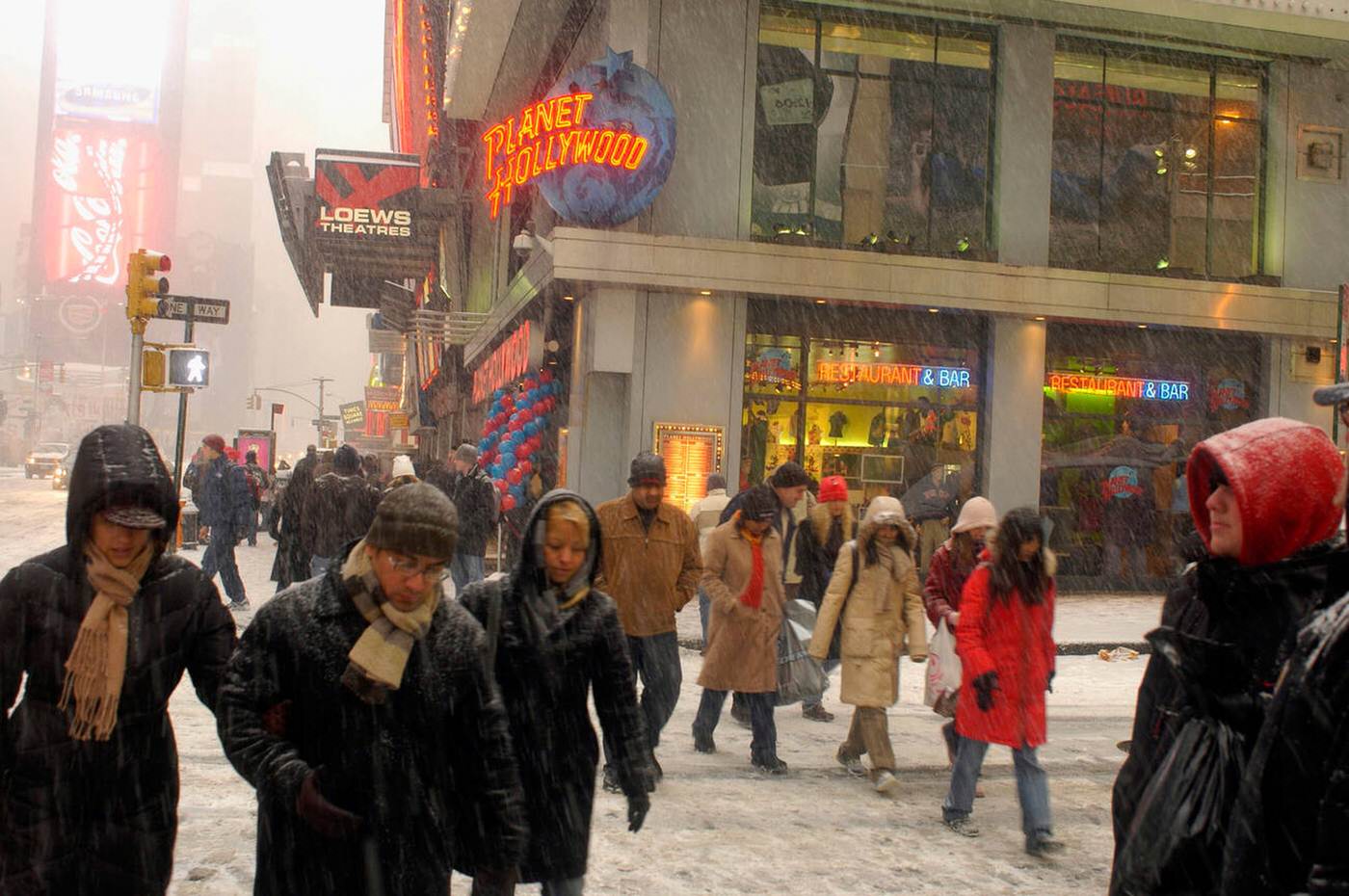 People Venture Out In Times Square During A Winter Snowstorm, 2005.