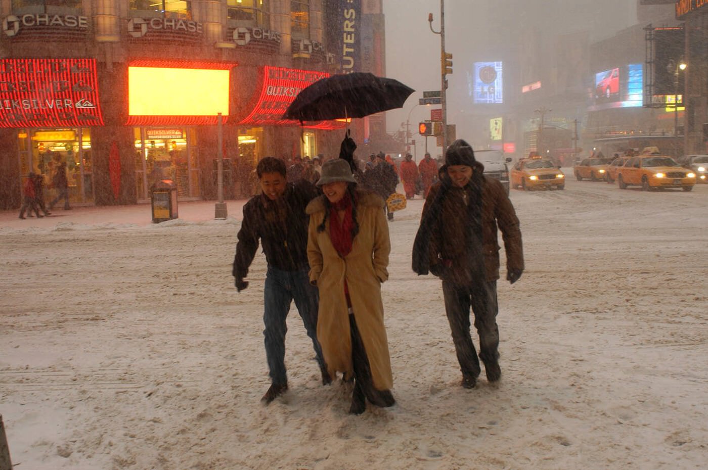 People Venture Out In Times Square During A Winter Snowstorm, 2005.