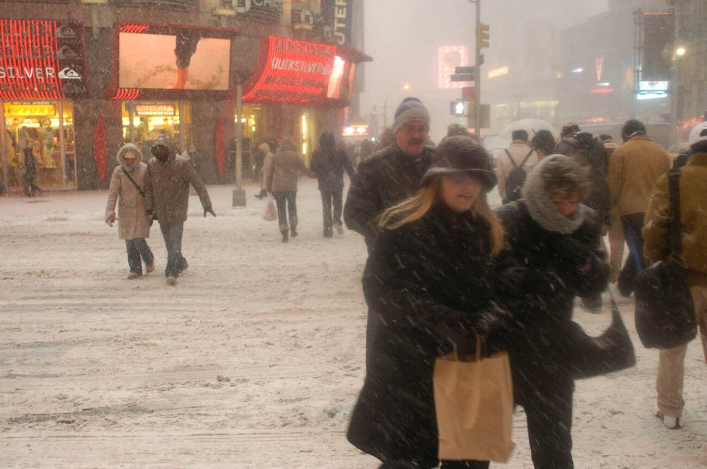 People Venture Out In Times Square During A Winter Snowstorm, 2005.
