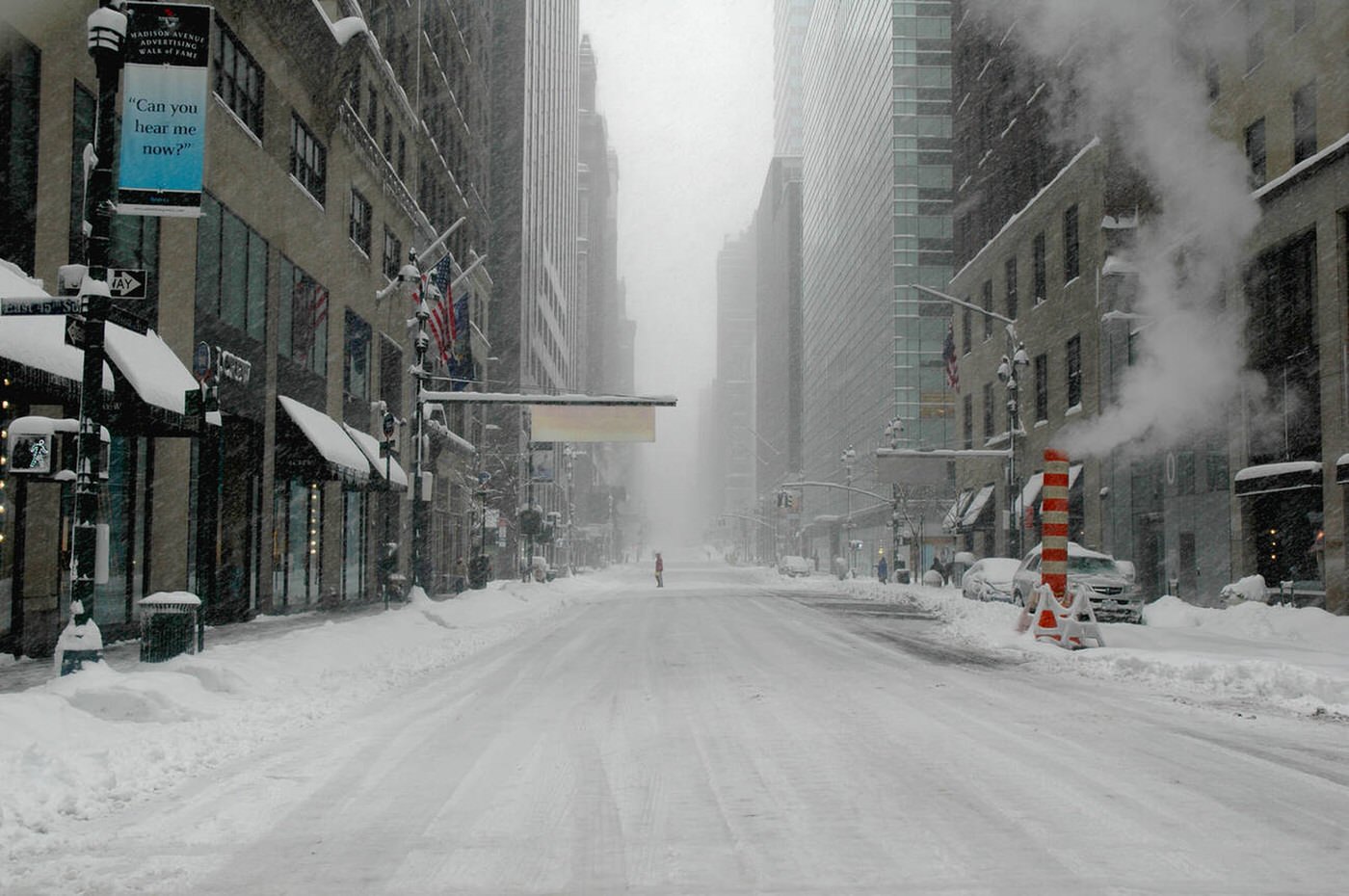 A Single Person Walks Madison Avenue During A Record Breaking Snowstorm, 2006.