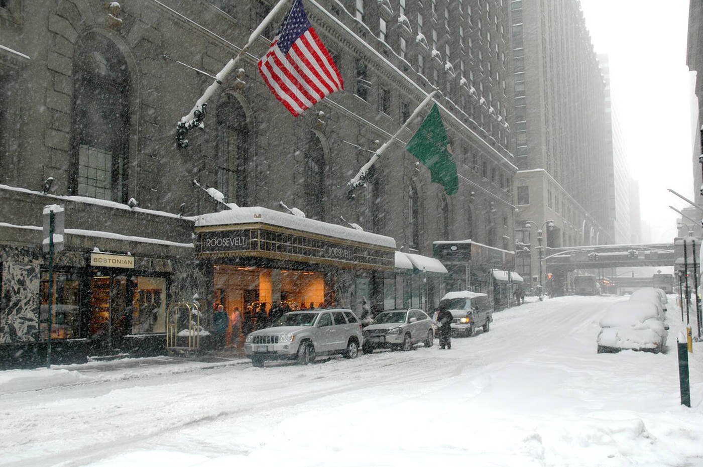 Outside The Roosevelt Hotel During A Winter Snow Storm On Madison Avenue, 2006.