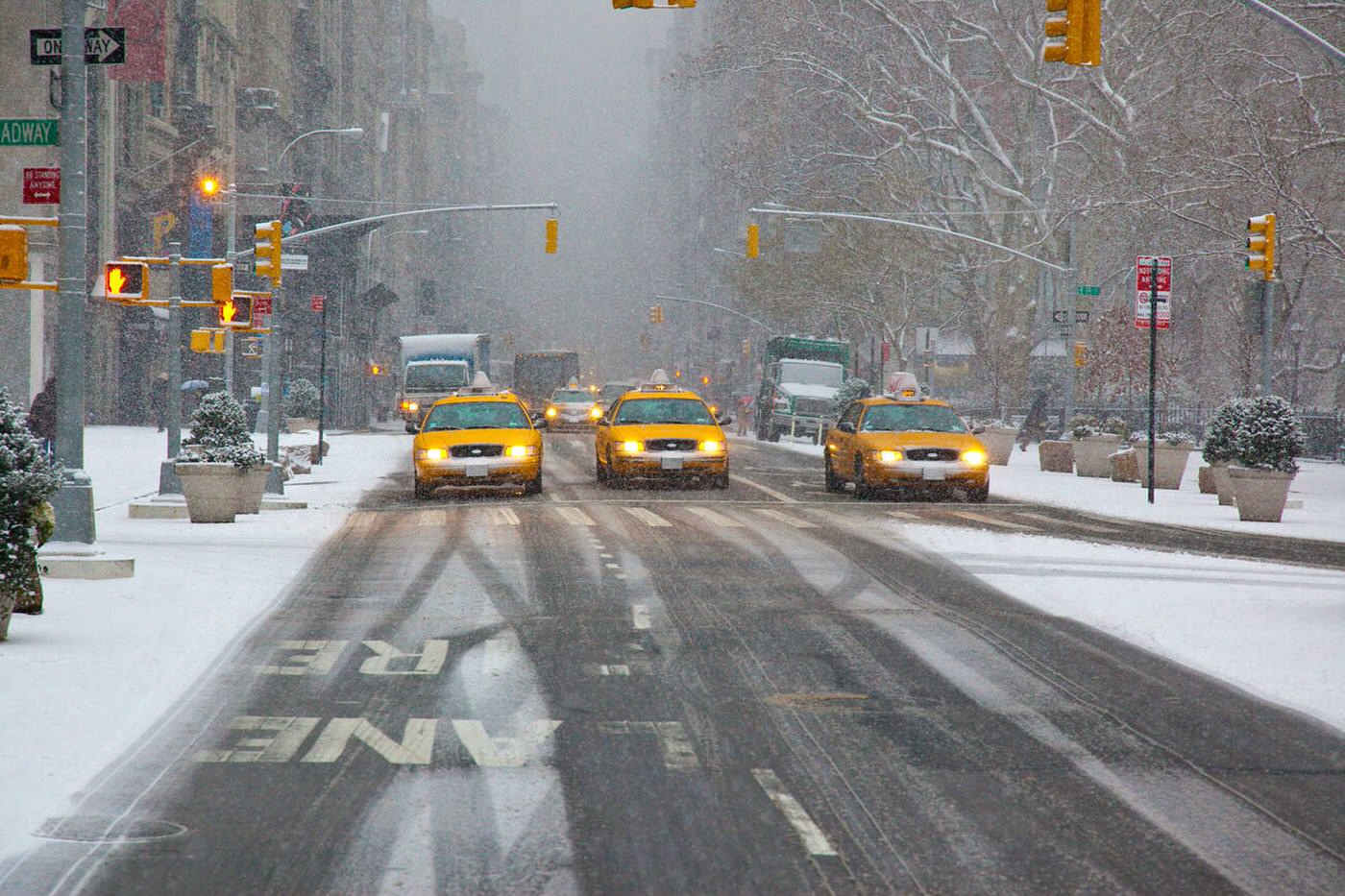 Taxis In Manhattan During A Snowstorm, 2009.