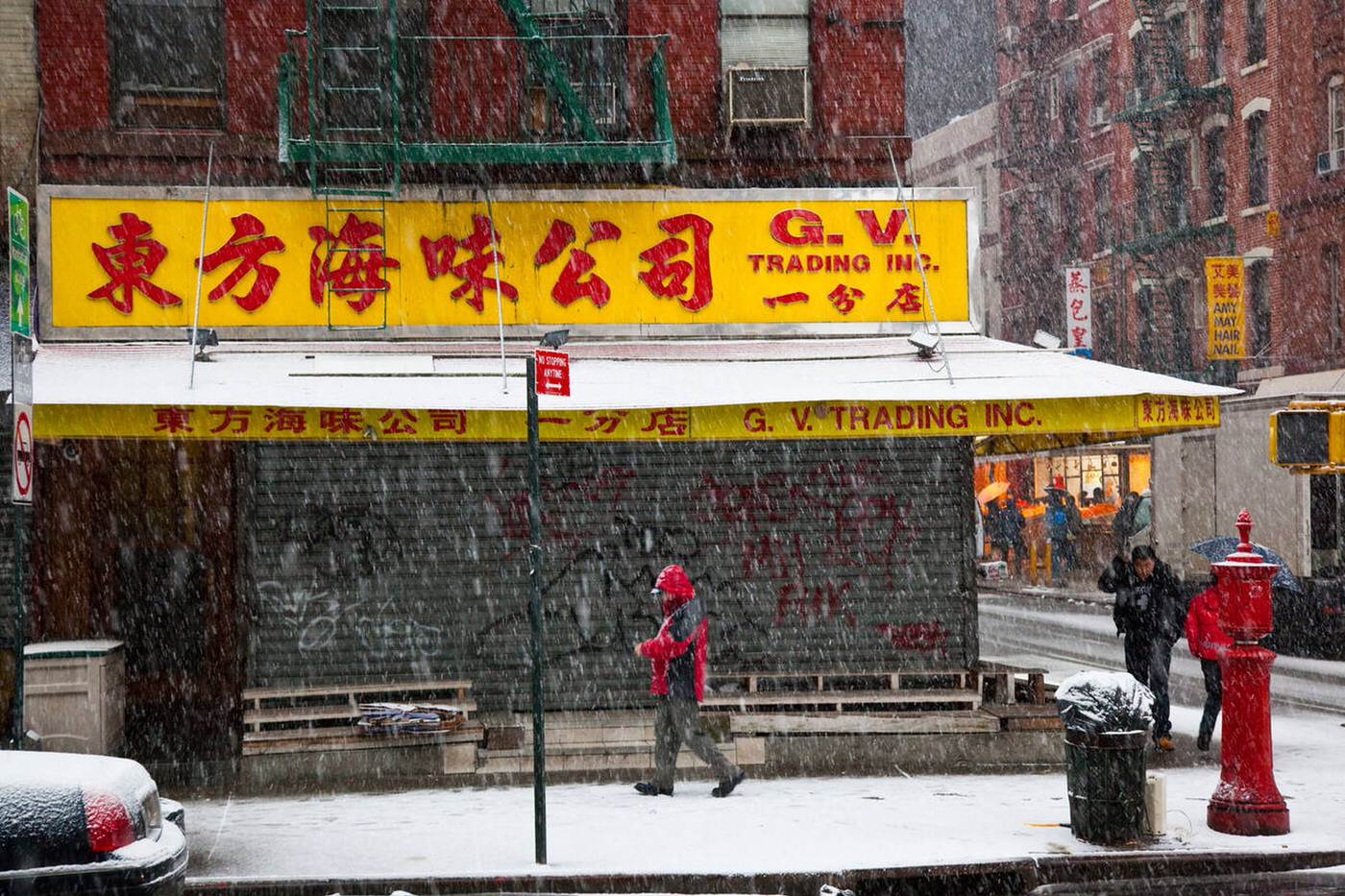 Manhattan Chinatown During A Snowstorm, 2009.
