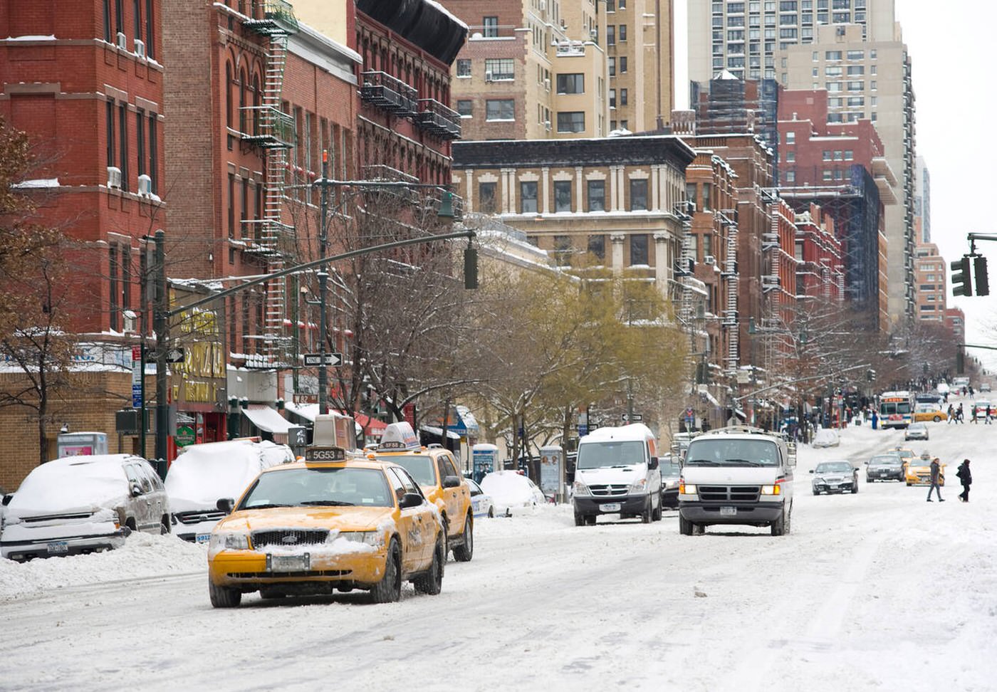 Cars Driving Through Snow On Columbus Avenue In Manhattan After A Snowstorm, 2009.