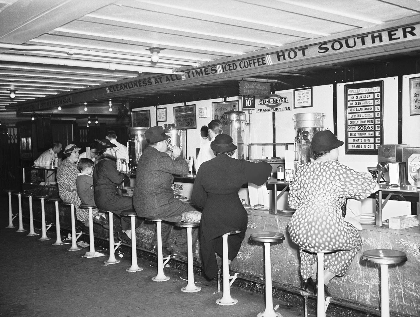 A Lunch Counter In A New York Subway Station With A Sign Overhead Reading &Amp;Quot;Cleanliness At All Times,&Amp;Quot; 1937.