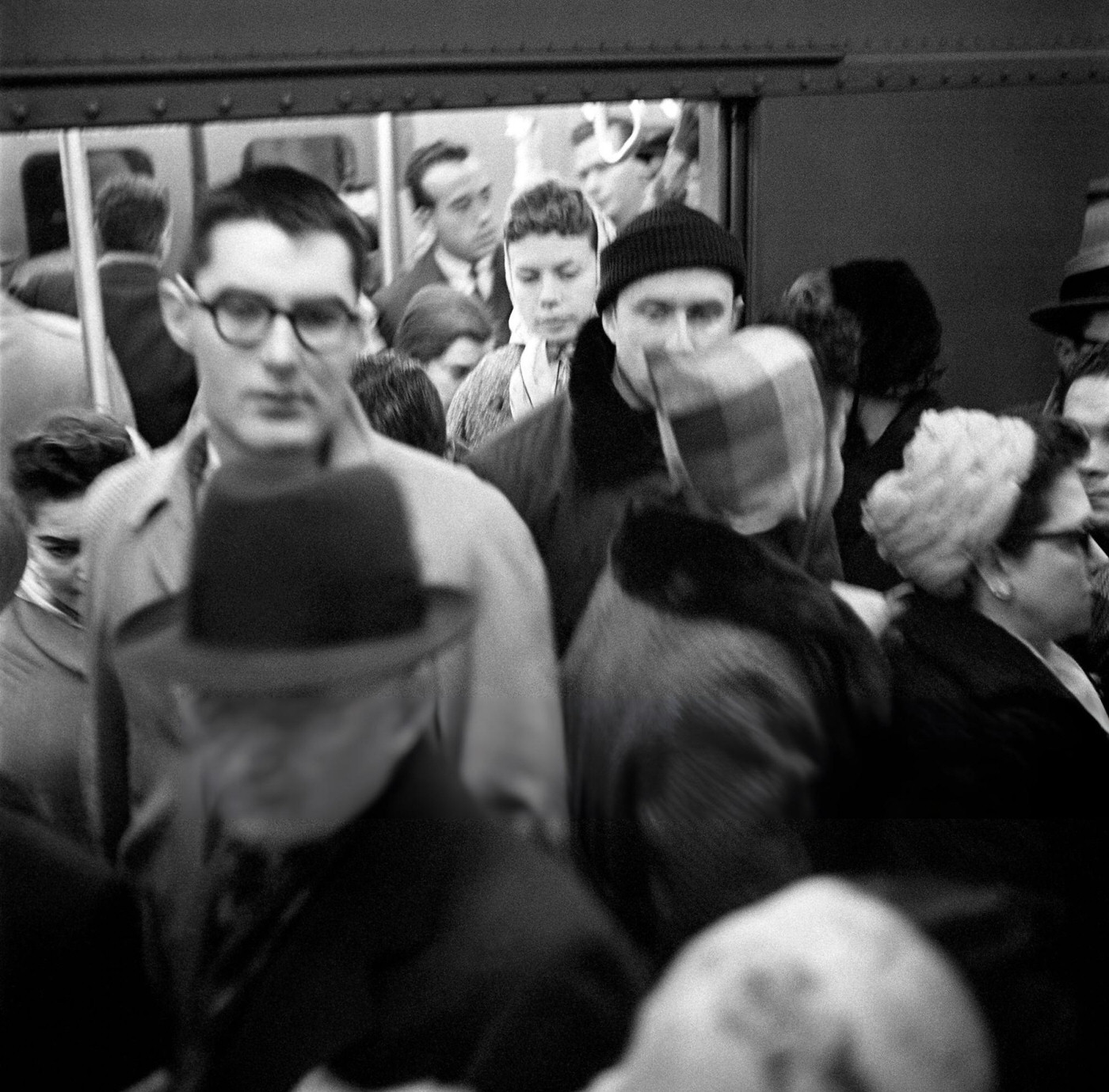 Passengers Exiting The New York City Subway, January 1959.