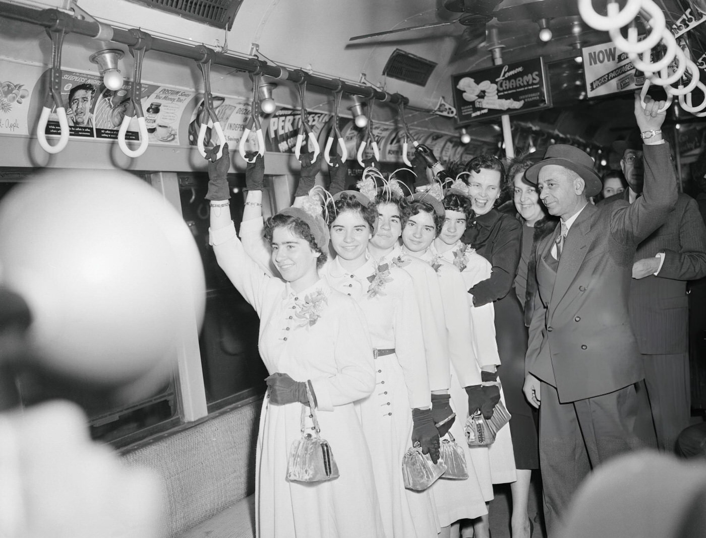 The Dionne Quintuplets Ride The Lexington Ave. Subway, Trying Out &Amp;Quot;Straphanging,&Amp;Quot;