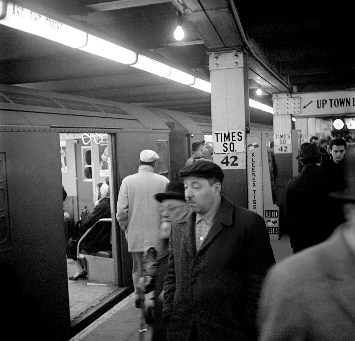 Passengers Exiting The New York City Subway At Times Square, January 1959.