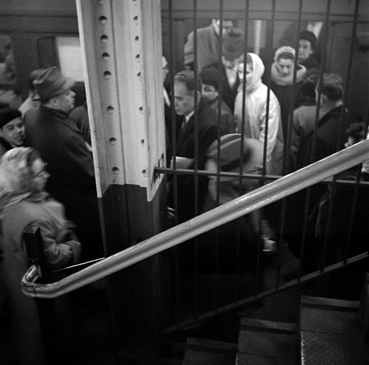 Passengers Exiting The New York City Subway At Times Square, January 1959.
