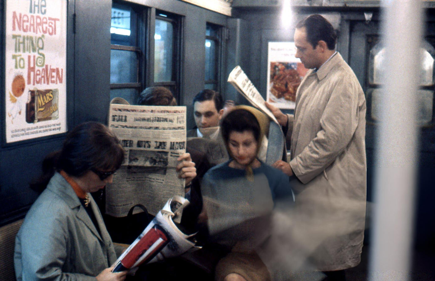 Passengers On The New York City Subway With Vintage Ads In The Background, January 1959.