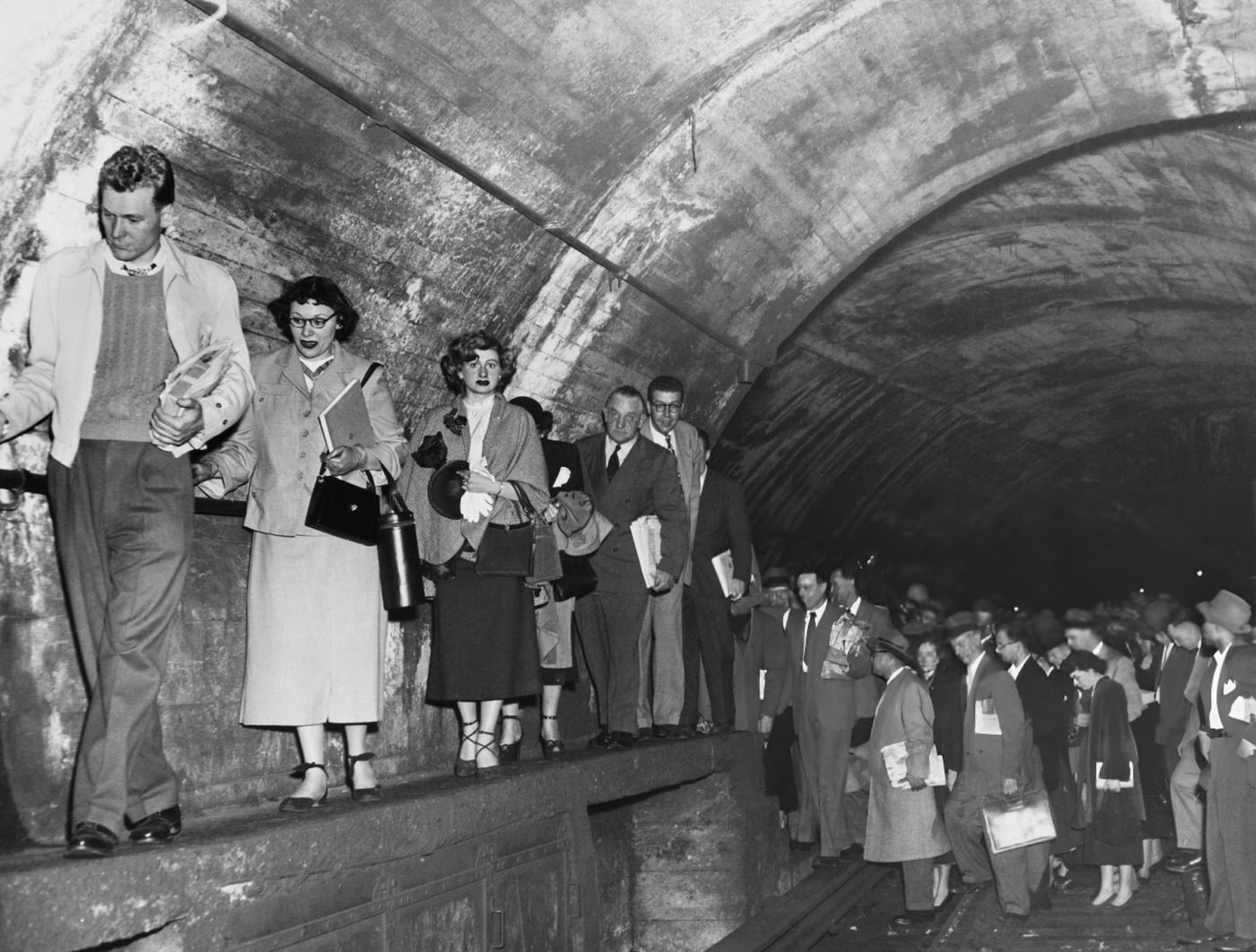 Subway Passengers Walk Out Of The Independent Subway Emergency Exit At 53Rd Street And Lexington Avenue After A Train Stalled In The East River Tunnel, May 12, 1950.