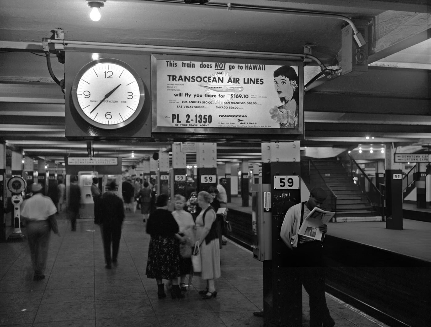 An Advertisement For Transocean Air Lines In A Subway Station, Mid-1950S.