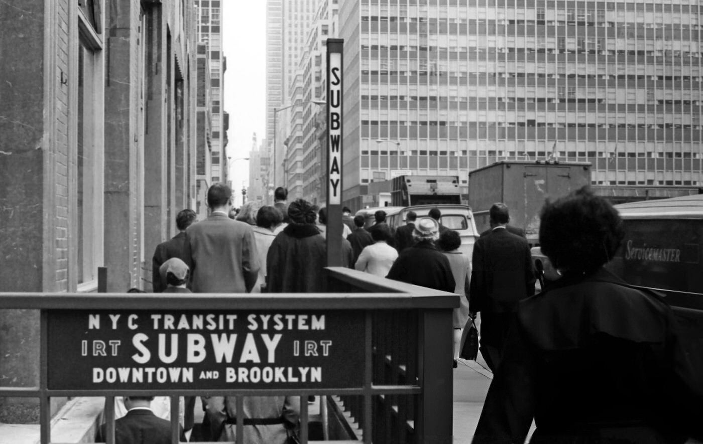 People During Rush Hour By The Irt Subway Station In Midtown Manhattan, New York City, Circa 1965.