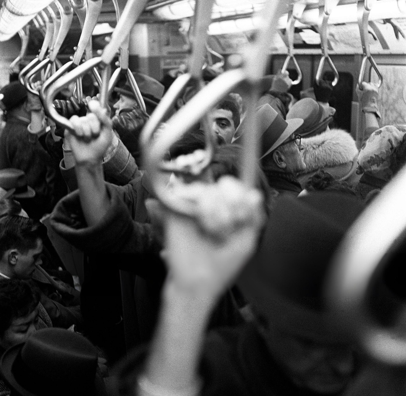 A Crowded Subway Car During Rush Hour In 1959 In New York City.