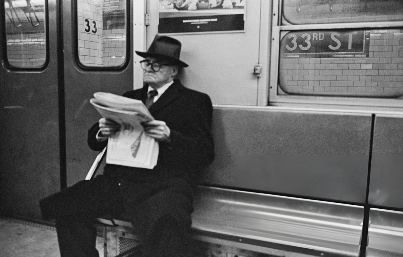 A Man On The Subway At 33Rd Street, New York City, 1968.