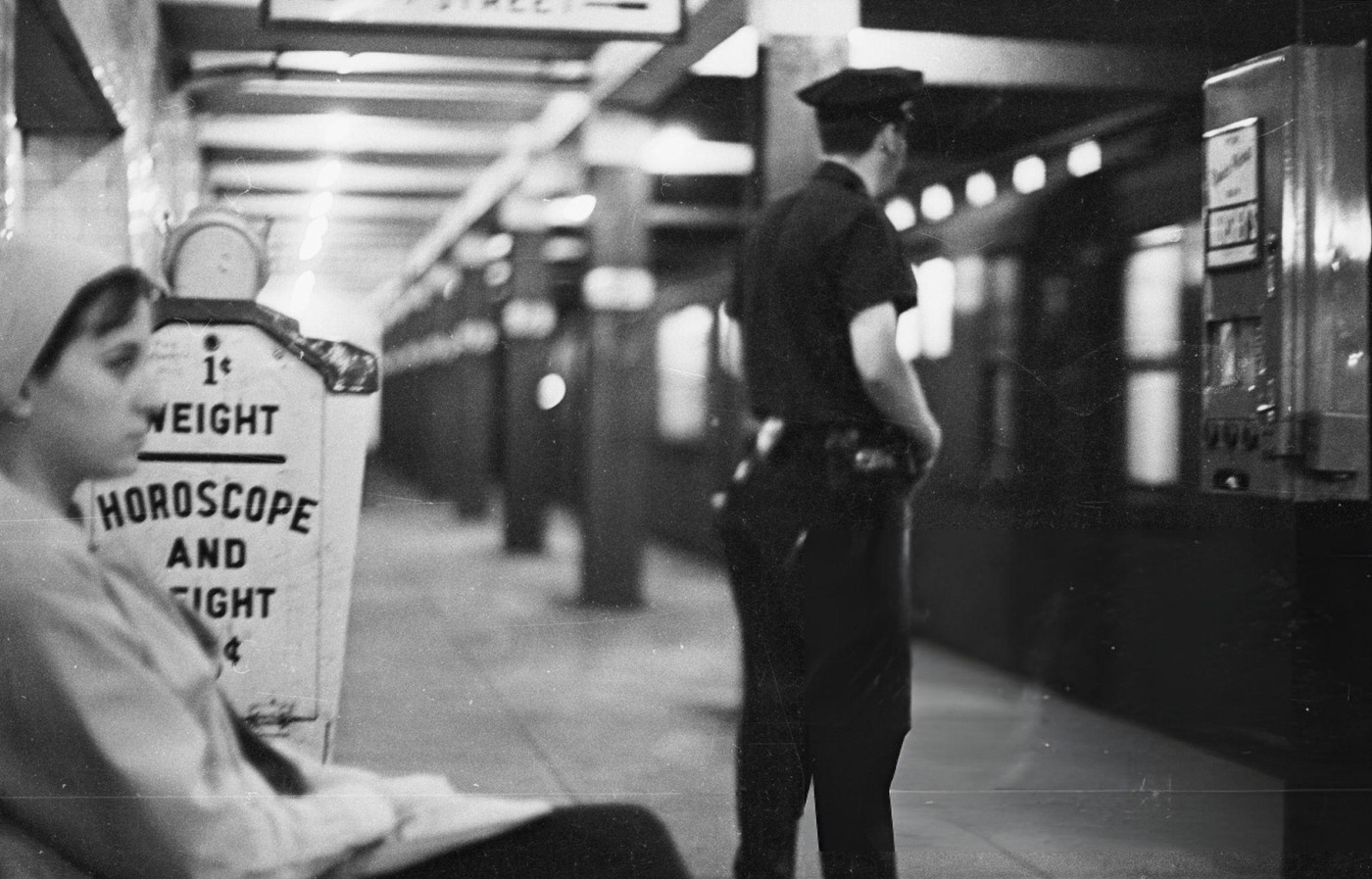A Policeman On Patrol In The New York Subway, August 11, 1965.