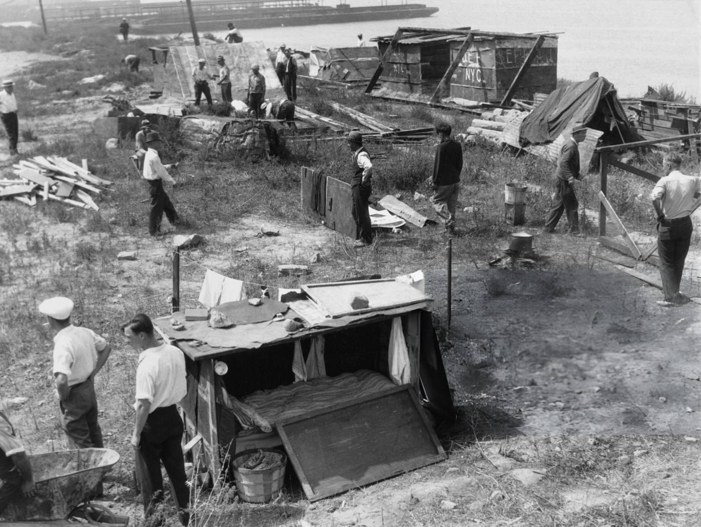 A Bonus Army Camp On The Banks Of The Hudson River In New York City, Where Sergeant Leonard Marsh Is Setting Up A Job Agency For The Men, August 25, 1932.