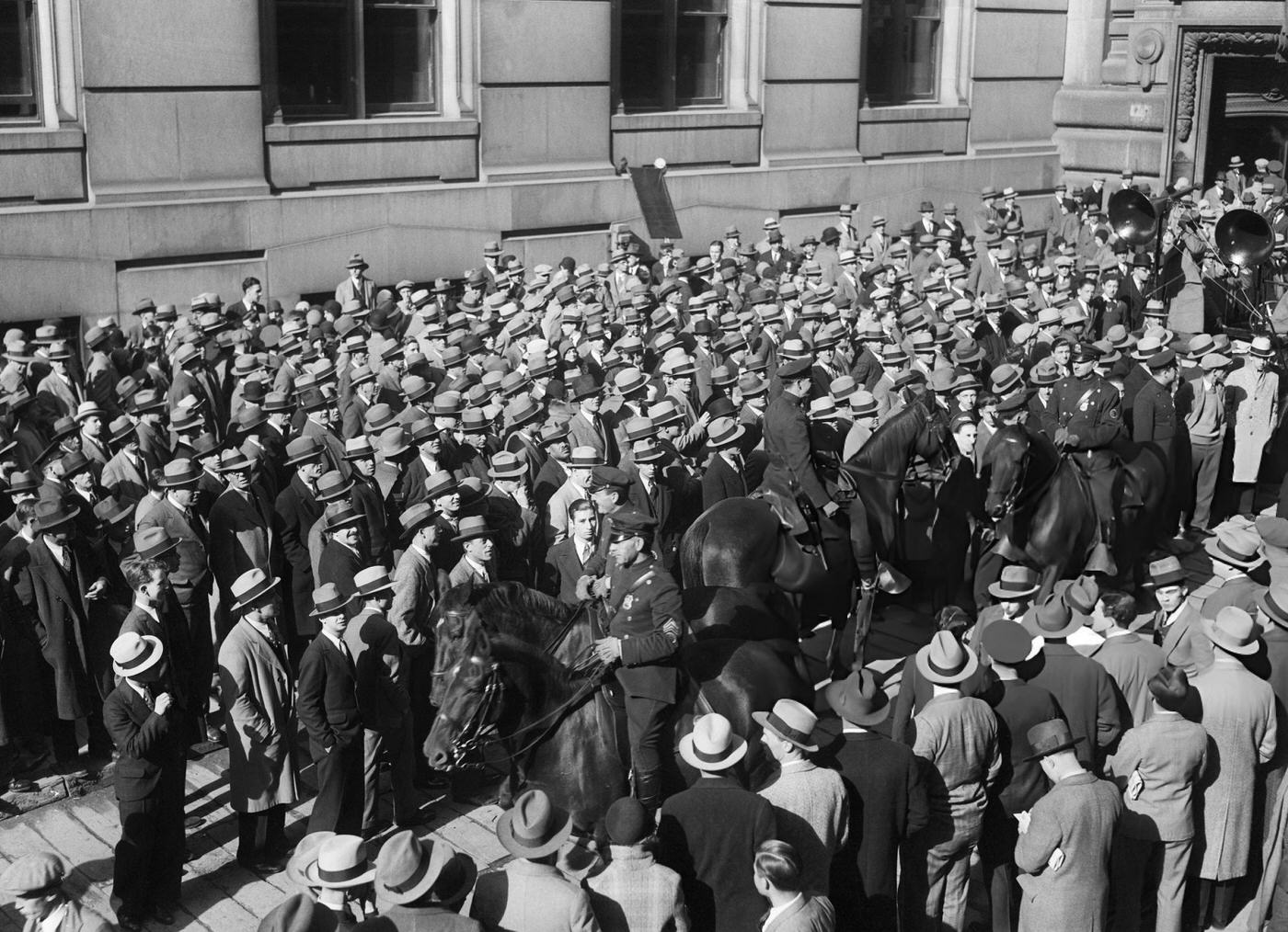 Police Battle With Frenzied Hordes Milling Around On Wall Street To Learn The Latest News Of The Market Crash, October 29, 1929.