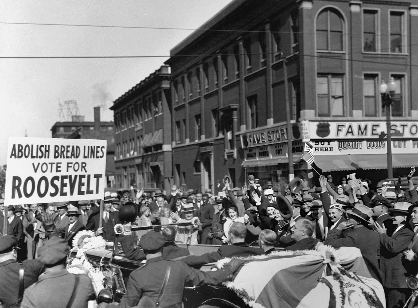Governor Franklin D. Roosevelt Is Greeted By A Large Crowd While Campaigning In Indianapolis.