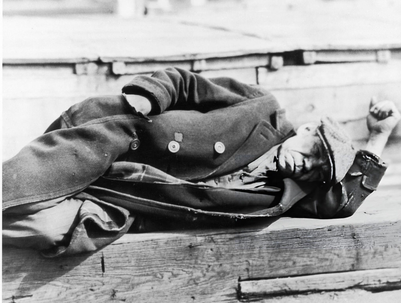 An Unemployed Man Lies On A Pier In New York City Docks, Circa 1935.