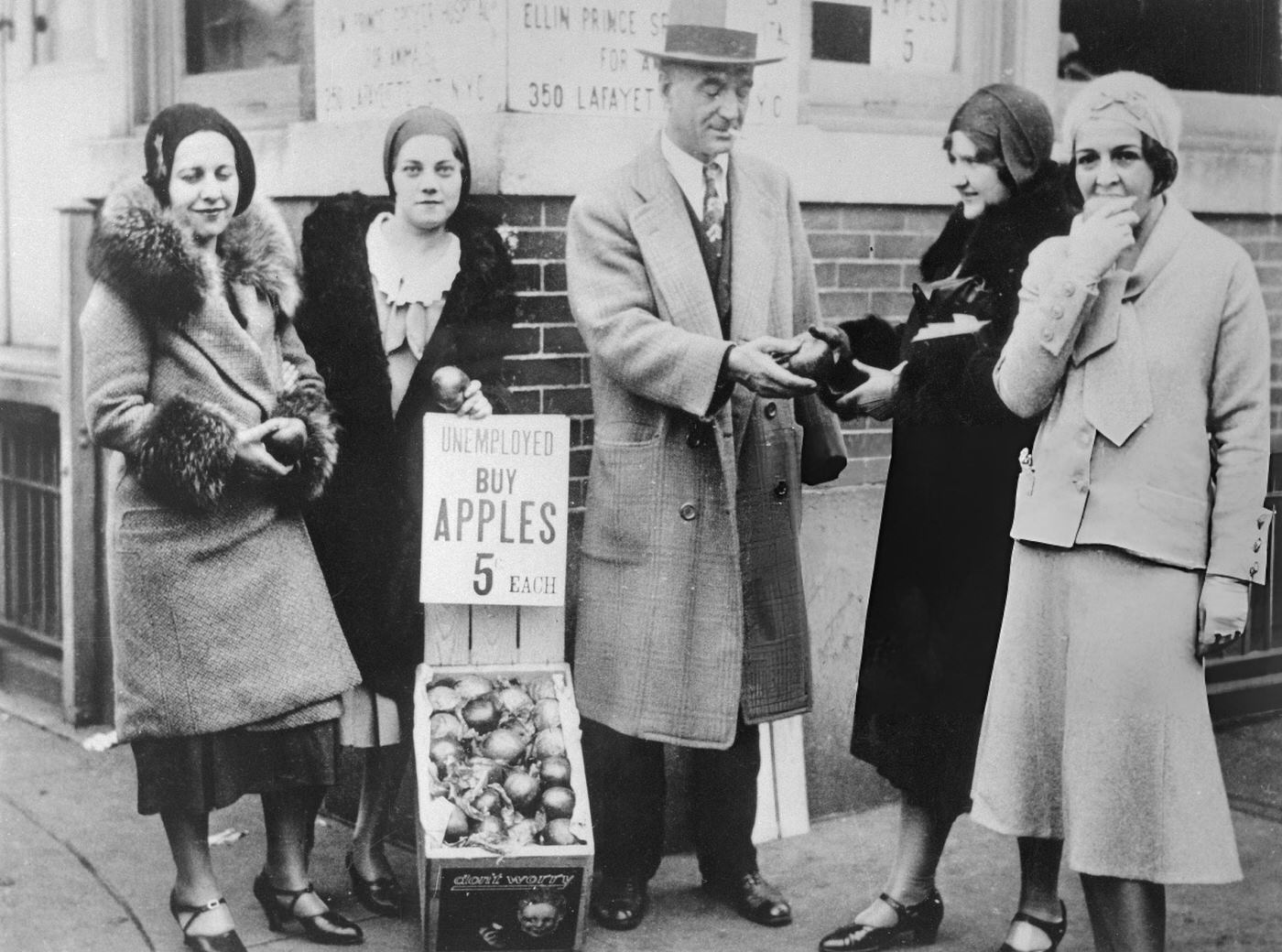 Anthony Santelli, A One-Armed World War I Veteran, Sells Apples As One Of The New Apple Merchants Established By Joseph Sicker, October 30, 1930.