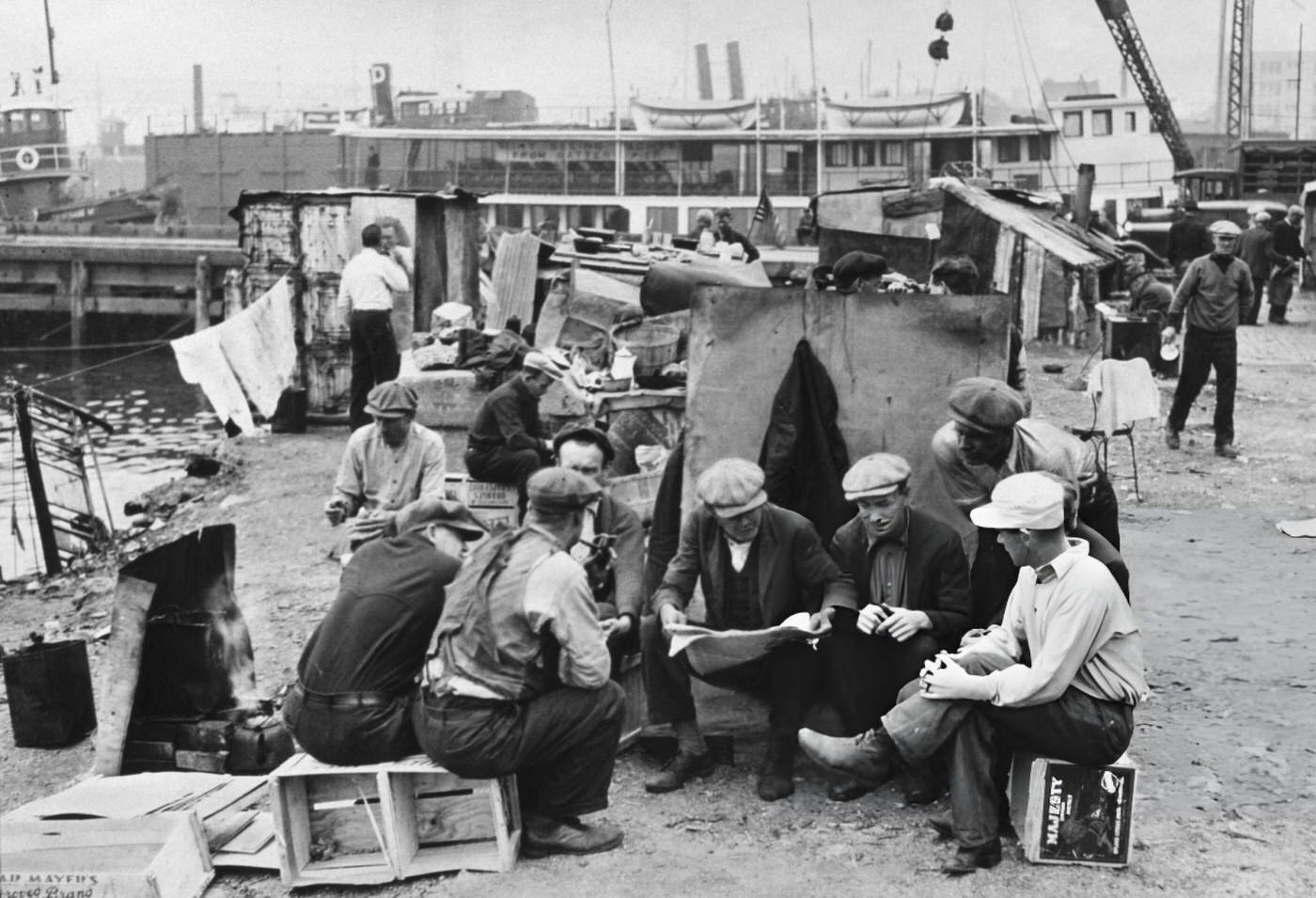 Unemployed Squatters At The Hard Luck Camp At The Foot Of 9Th And 10Th Streets And The East River In New York City, Waiting For Eviction, May 9, 1933.