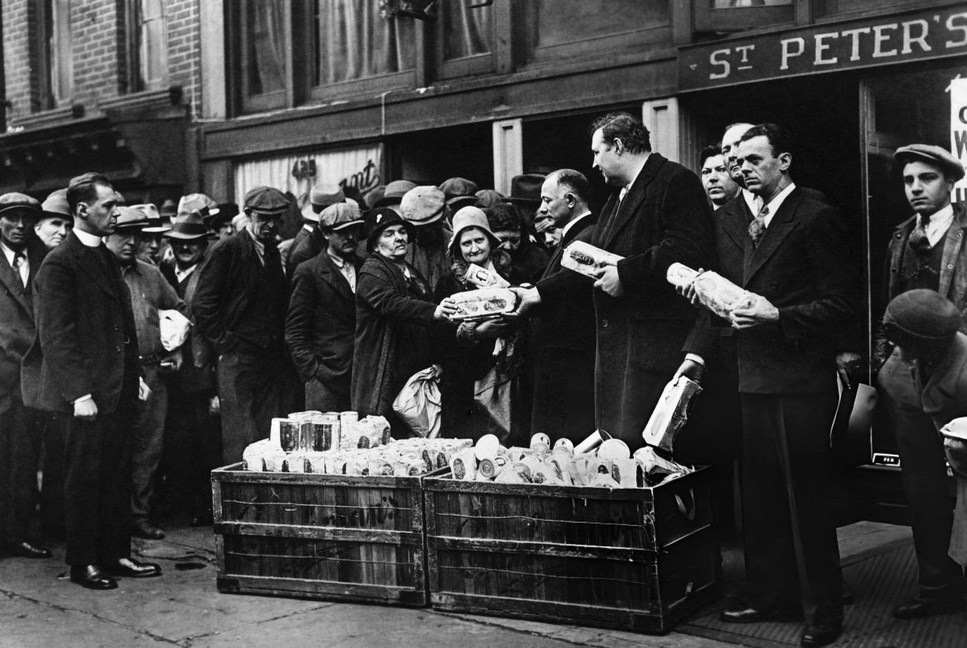 William I. Sirovich, Heywood Brown, And Reverend Raymond Norman Deal Out Bread And Coffee To The Hungry And Jobless At St. Peter'S Mission, New York City.