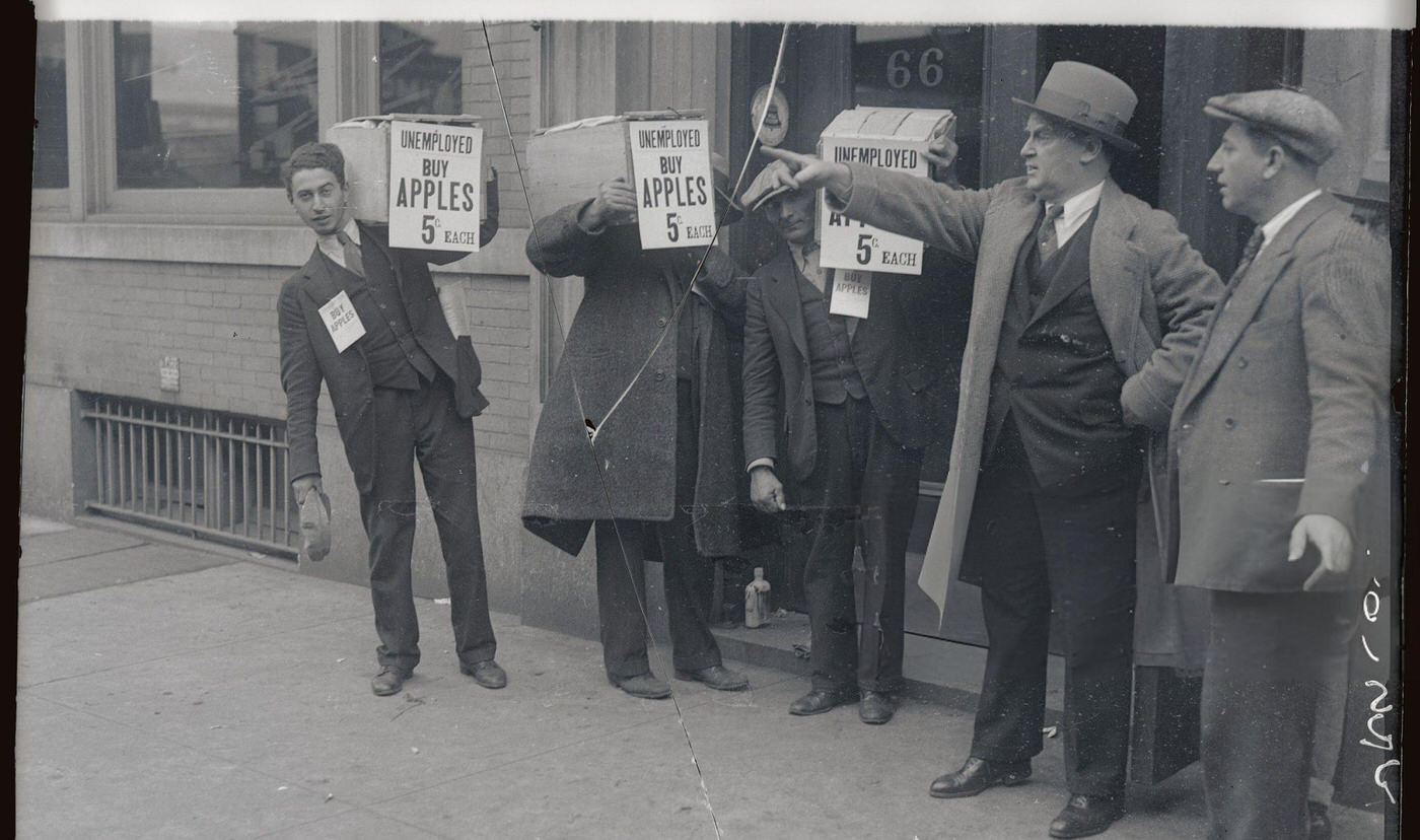 Joseph Sicker, National Chairman Of The International Apple Association, Helps Three Former Unemployed Men Become Apple Merchants.