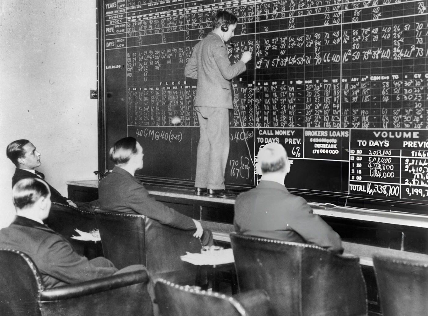 Members Watch Fluctuations In The New York Stock Market During The Wall Street Crash In A London Club, October 31, 1929.