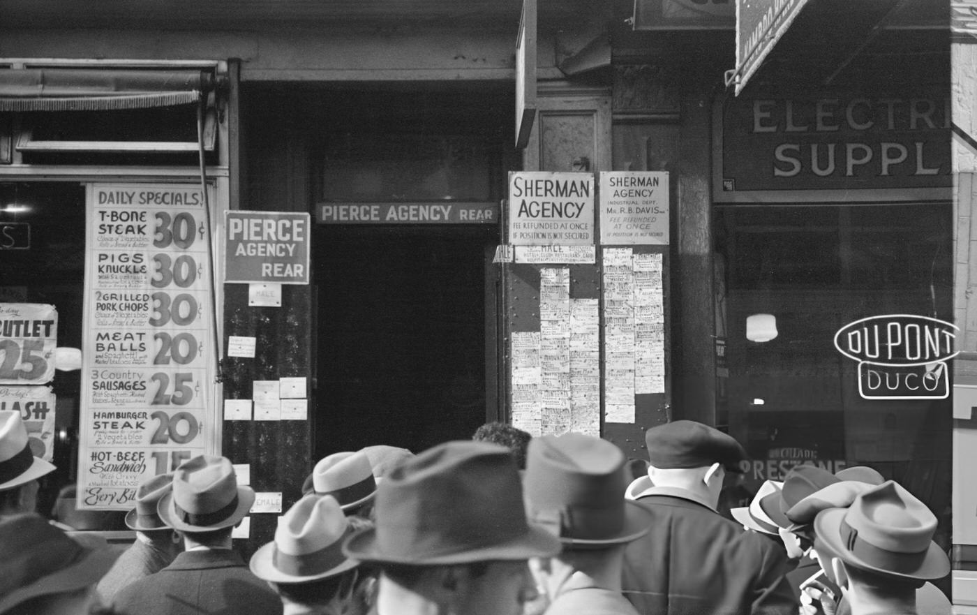 Men Waiting Outside An Employment Agency On Sixth Avenue, New York City, December 1937.