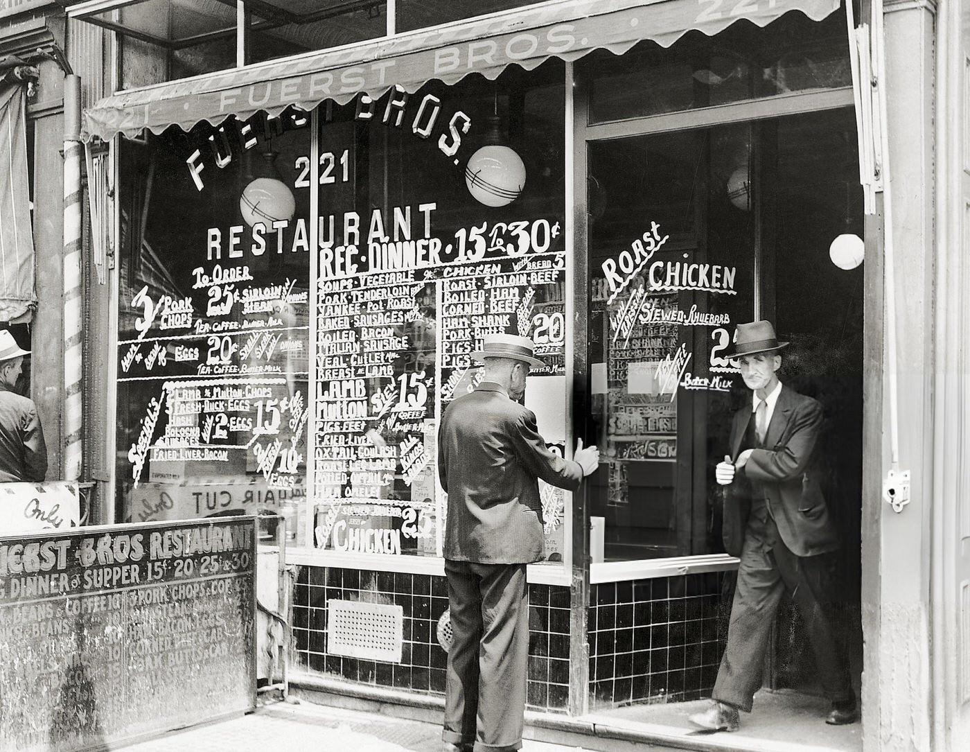 Fuerst Brothers Restaurant In Downtown New York Displays Discount Prices, 1935.