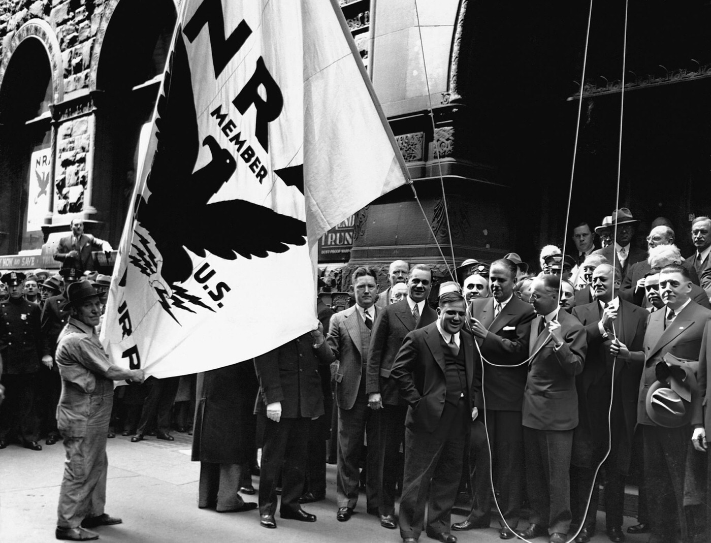 Prominent New Yorkers Attend A Dedication Ceremony And Flag Raising At The New National Recovery Administration State Headquarters In Manhattan.