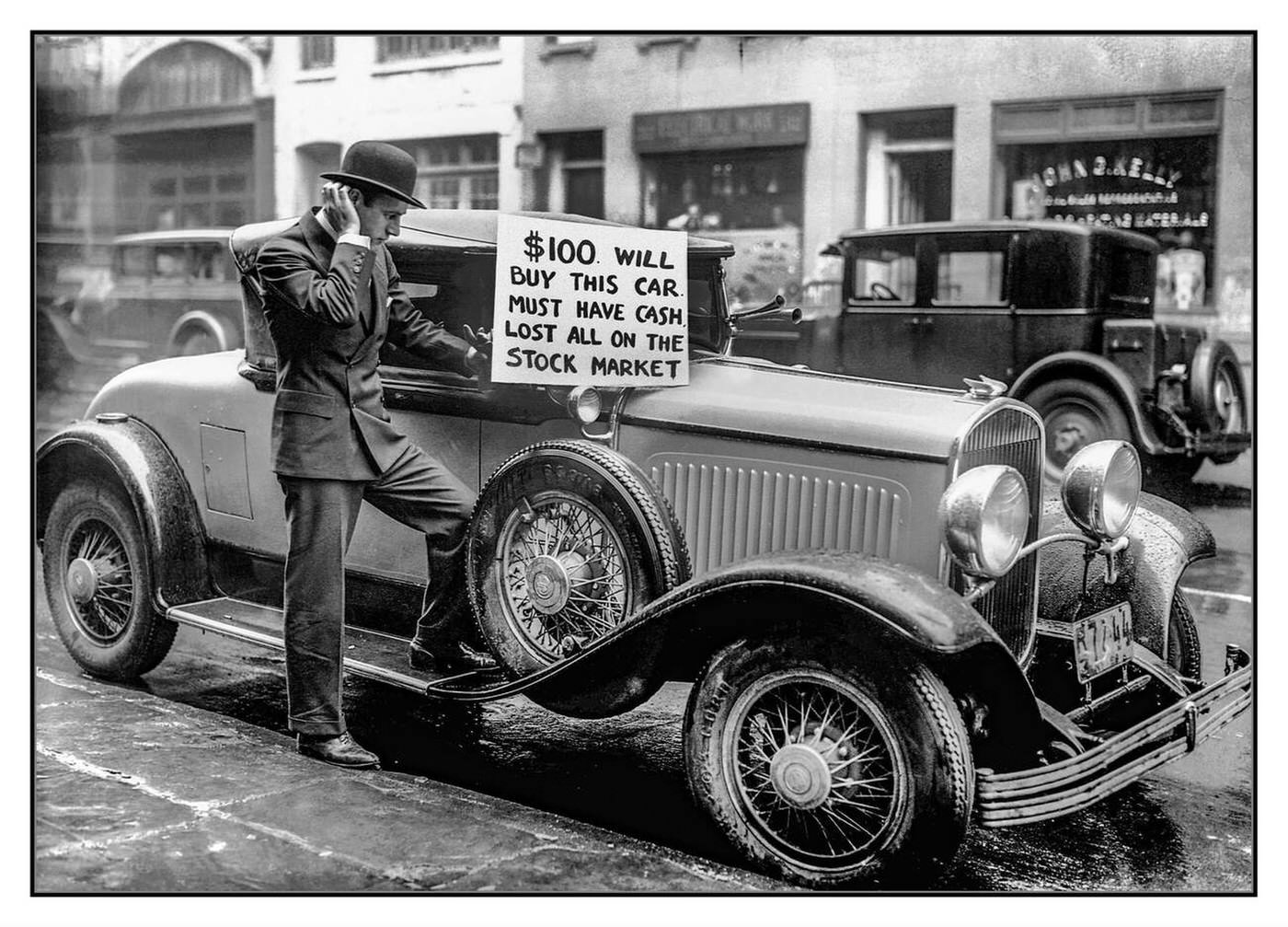 A New York City Businessman Speculator Tries To Sell His Car For $100 Cash After Losing Everything On The Stock Market During The Wall Street Crash, 1929.