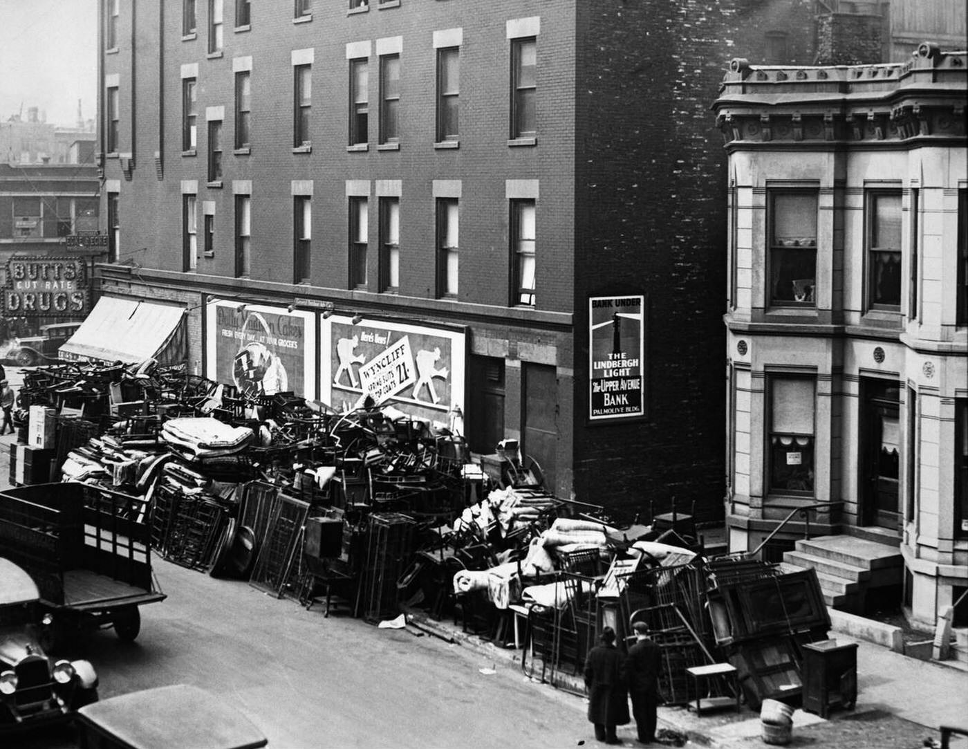 Piles Of Furniture Stacked Along A Residential Street During Mass Evictions, 1930S.