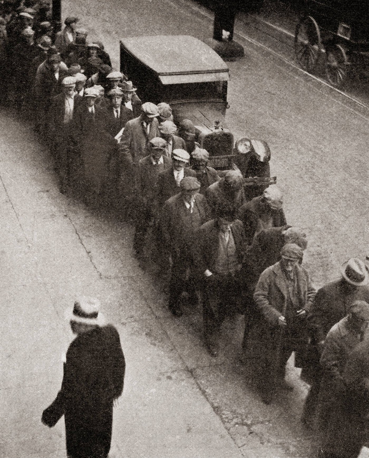 A Soup Line At The Bowery Mission, Manhattan, New York City, During The Great Depression, 1930.