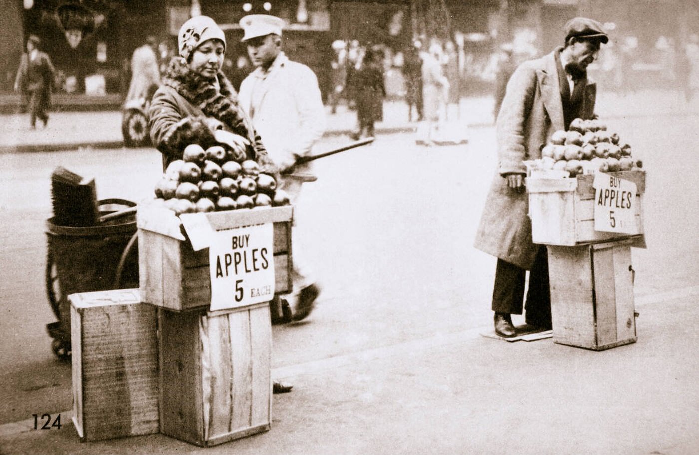 Jobless New Yorkers Selling Apples On The Pavement During The Great Depression, New York, 1930.